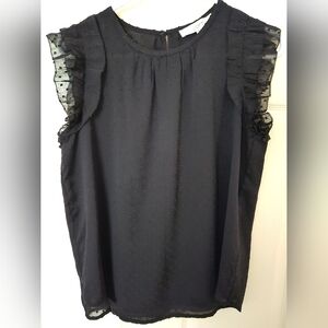 Loft Black Ruffle Sleeves Top, New with Tags, Size S